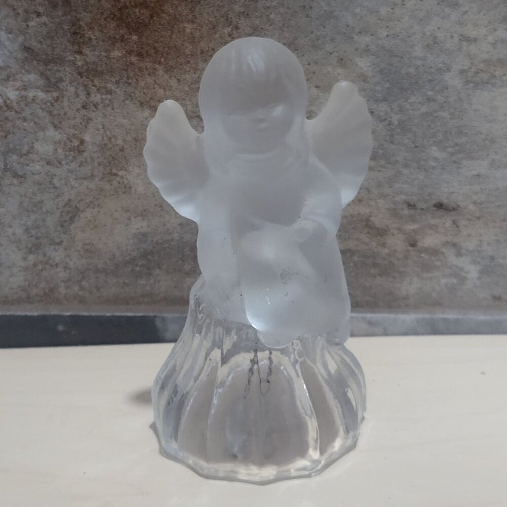 Vintage Lead Crystal Angel Bell Frosted Clear Glass